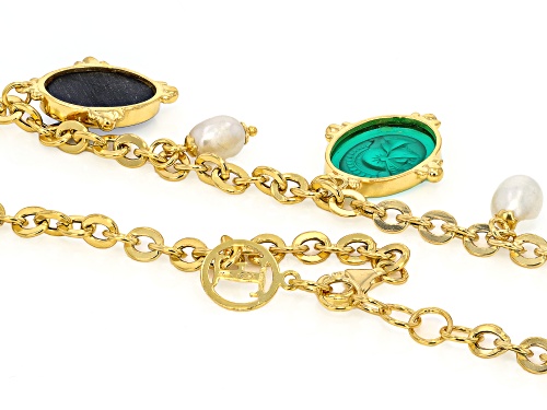 Pre-Owned Tagliamonte 18k Yellow Gold Over Silver Venetian Glass Cameo, Cultured Freshwater Pearl Ne - Size 18