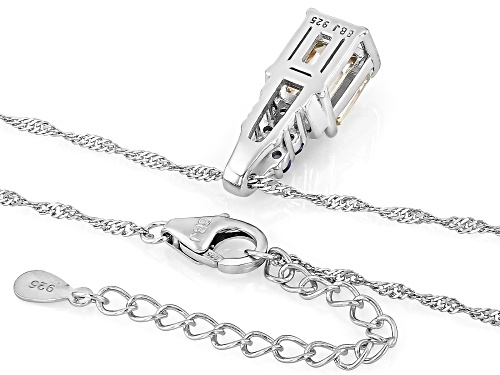 Pre-Owned 3.32ct Emerald Cut Strontium Titanite, Tanzanite With Zircon Rhodium Over Silver Pendant/C