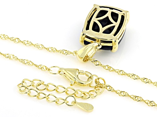 Pre-Owned 18x13mm Black Jadeite 18k Yellow Gold Over Sterling Silver Pendant With Chain
