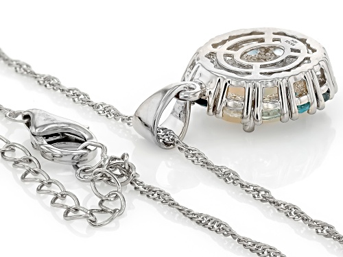 Pre-Owned 2.58ctw Ethiopian Opal & Swiss, Glacier, & London Blue Topaz Platinum Over Silver Pendant