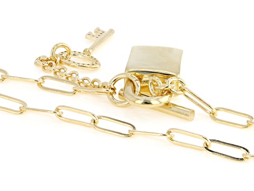 Pre-Owned 18k Yellow Gold Over Bronze Paperclip Lock With Key Necklace - Size 20