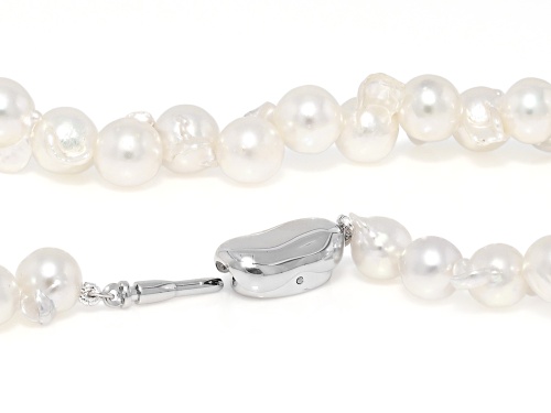 Pre-Owned 7-9mm White Cultured Japanese Akoya Pearl Rhodium Over Sterling Silver 18 Inch Strand Neck - Size 18