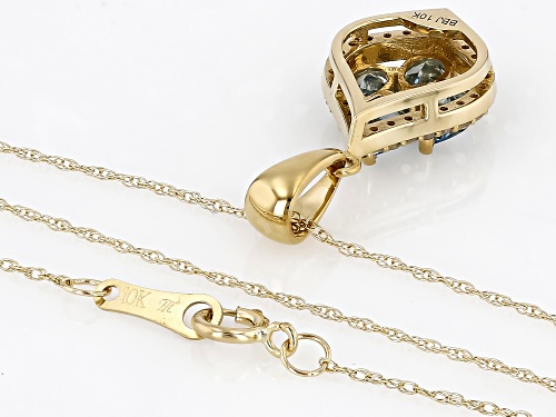 Pre-Owned 0.65ctw Santa Maria Aquamarine With 0.13ctw White Diamond 10k Yellow Gold Pendant With Cha
