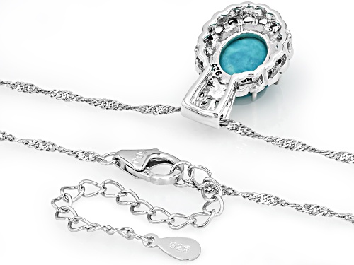 Pre-Owned 12x10mm Oval Cabochon Composite Blue Kingman Turquoise Silver Solitaire Pendant With Chain