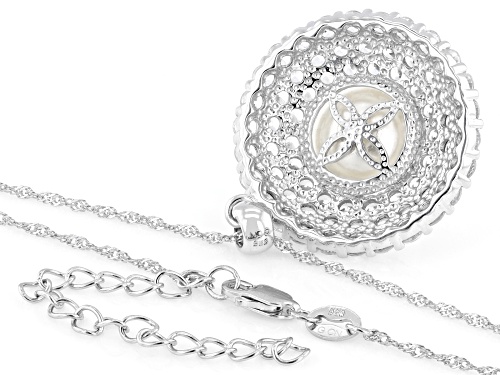 Pre-Owned Pearlfection® 10mm White South Sea Simulant And Bella Luce® Rhodium Over Silver Pendant Wi
