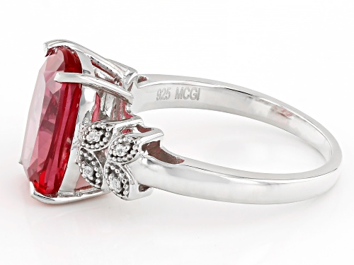 Pre-Owned 4.25ct Lab Created Padparadscha Sapphire With 0.03ctw White Zircon Rhodium Over Sterling S - Size 6