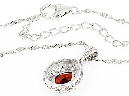 Pre-Owned 1.00ct Pear Shape Vermelho Garnet™ With .18ctw White Zircon Rhodium Over Silver Pendant Ch