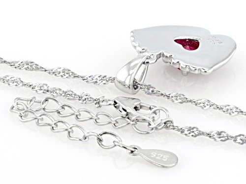 Pre-Owned 0.60ct Round Lab Created Ruby Rhodium Over Sterling Silver Pendant with Chain