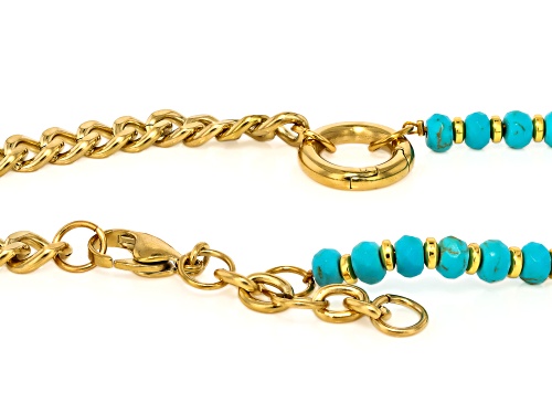 Pre-Owned Sophisticated Steel® 6mm Turquoise Simulant Bead and Gold Tone Curb Link Layered Bracelet - Size 7