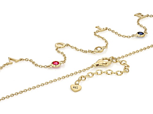 Pre-Owned 0.82ctw Lab Created Ruby, White Sapphire, Blue Sapphire 18k Yellow Gold Over Silver 