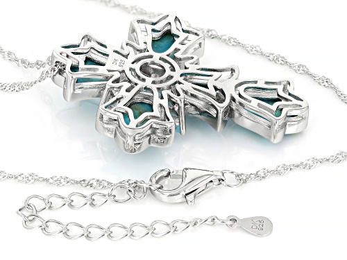 Pre-Owned 11x10mm Turquoise with 1.62ctw Glacier Topaz™ Rhodium Over Sterling Silver Pendant with Ch
