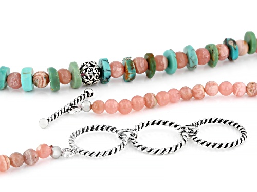 Pre-Owned Southwest Style by JTV™ Rhodochrosite & Green Turquoise Sterling Silver Necklace - Size 18