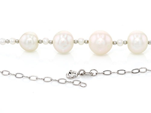 Pre-Owned 3-11m White Cultured Freshwater Pearl Rhodium Over Sterling Silver 18 Inch Necklace - Size 18