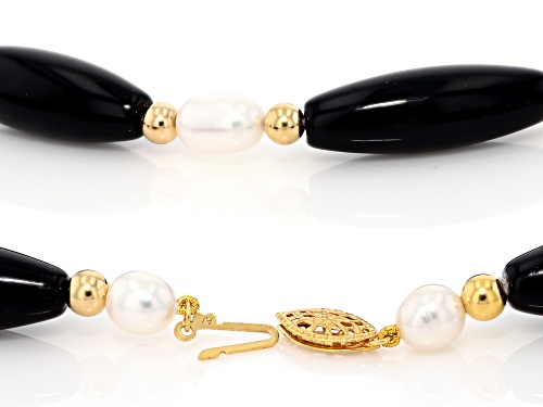 Pre-Owned 7mm White Cultured Freshwater Pearl With Black Agate 14k Yellow Gold Over Silver 18 Inch N - Size 18
