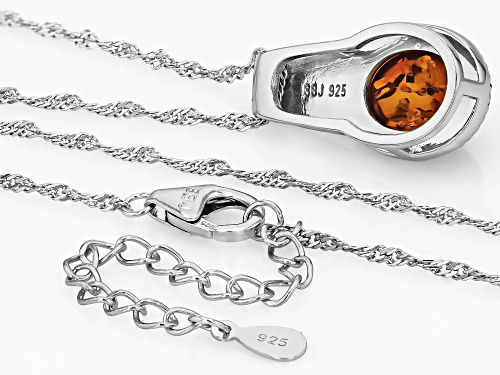 Pre-Owned 11x9mm Oval Cabochon Amber Rhodium Over Silver Solitaire Pendant With Chain