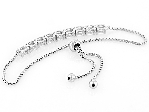 Pre-Owned 4.50ctw Oval White Zircon Rhodium Over Sterling Silver Bolo Bracelet
