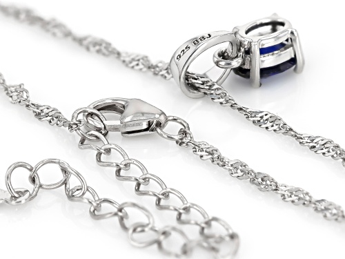 Pre-Owned 0.88ct Lab Created Blue Sapphire Rhodium Over Sterling Silver Pendant with Chain
