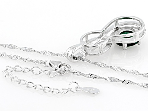Pre-Owned 1.60ct Round Lab Created Emerald Rhodium Over Sterling Silver Pendant with Chain