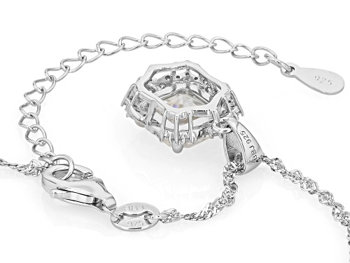 Pre-Owned 3.49ct Square Asscher Cut Strontium Titanate & Moissanite Fire® Rhodium Over Silver Pendan