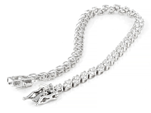 Pre-Owned Prazana®Lab-Grown Diamonds 3.50ctw Round Diamond Rhodium Over Sterling Silver Tennis Brace - Size 7.25