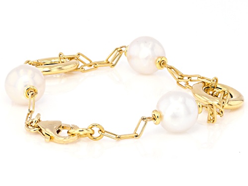 Pre-Owned Genusis Pearls™ 9mm White Cultured Freshwater Pearl 18k Yellow Gold Over Bronze Station Br - Size 7.5