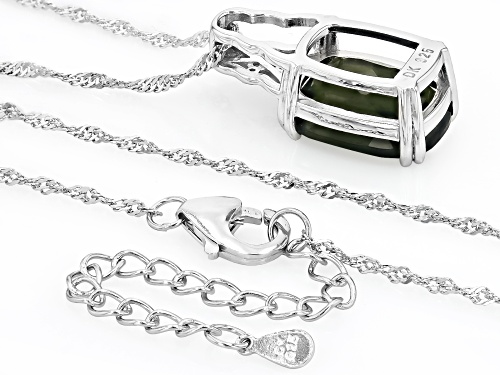 Pre-Owned 4.04ct Moldavite with 0.02ctw White Zircon Rhodium Over Sterling Silver Pendant with Chain