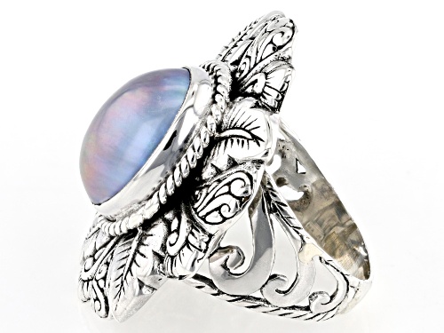 Pre-Owned Artisan Collection of Bali™ 13x9mm Blue Cultured Mabe Pearl Sterling Silver Leaf & Dragonf - Size 12