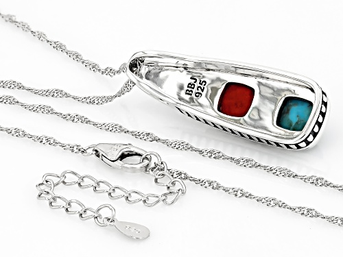 Pre-Owned Southwest Style By JTV™ 8mm Turquoise & 8mm Coral Sterling Silver Pendant With Chain