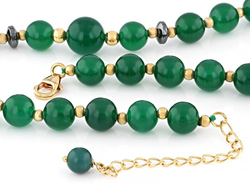 Pre-Owned 8-8.5mm Onyx with 6-7mm Hematine 18K Yellow Gold Over Sterling Silver Beaded Necklace - Size 18