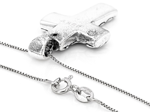 Pre-Owned Oxidized Sterling Silver Textured Cross Pendant With 18 Inch Box Chain