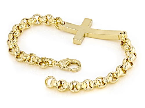 Pre-Owned Moda Al Massimo® 18k Yellow Gold Over Bronze 6mm Cross Bracelet. Made in Italy. - Size 8
