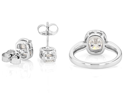 Pre-Owned MOISSANITE FIRE® 3.90CTW DEW RECTANGULAR CUSHION PLATINEVE® EARRINGS AND RING SET