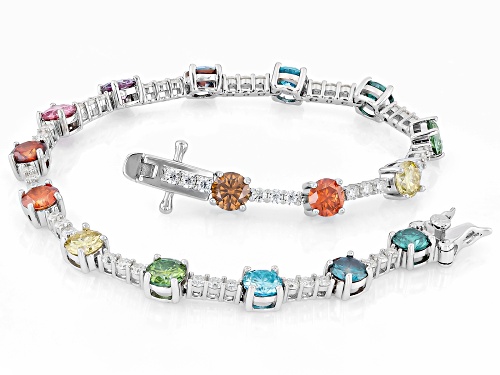 Pre-Owned MOISSANITE FIRE® MULITI COLOR 8.76CTW DEW ROUND BRILLIANT PLATINEVE® TENNIS BRACELET - Size 8