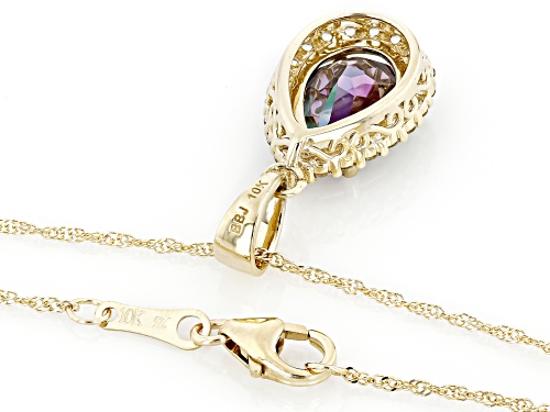 Pre-Owned 3.25ct Mystic Fire® Green Topaz With 0.38ctw White Topaz 10k Yellow Gold Pendant With Chai