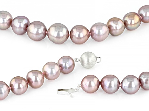 Pre-Owned 9-12mm Pink Cultured Kasumiga Pearl Rhodium Over Sterling Silver 20 Inch Necklace - Size 20