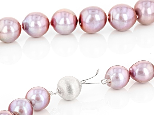 Pre-Owned 9-12mm Purple Cultured Kasumiga Pearl Rhodium Over Sterling Silver 20 Inch Necklace - Size 20