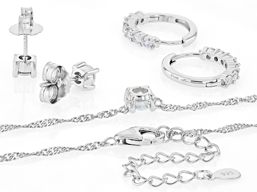 Pre-Owned MOISSANITE FIRE® 2.10CTW DEW ROUND  PLATINEVE® STUD AND HOOP EARRINGS WITH NECKLACE JEWELR