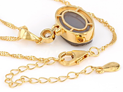 Pre-Owned 3.82ct Golden Drusy Quartz With 0.17ctw Topaz 18K Yellow Gold Over Silver Pendant with Cha