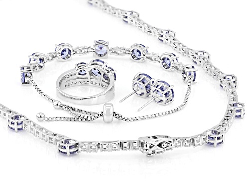 Pre-Owned Bella Luce® Esotica™ 62.07ctw Tanzanite And White Diamond Simulants Rhodium Plated Ottone