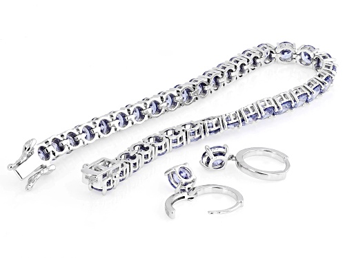 Pre-Owned Bella Luce® Esotica™ 24.78ctw Tanzanite Simulant Rhodium Plated Ottone Earrings and Bracel