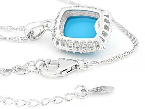 Pre-Owned 12x10mm Cushion Sleeping Beauty Turquoise With .43ctw Zircon Rhodium Over Silver Pendant/C