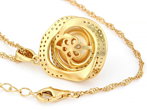Pre-Owned Pearlfection® 12mm Golden South Sea Simulant With Bella Luce® 18k Gold Over Silver Pendant
