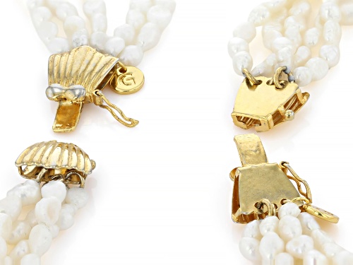Pre-Owned 4-5mm White Cultured Freshwater Pearl Brass Jewelry Set Of 18 Inch Necklace And Bracelet