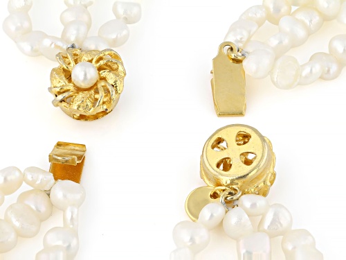 Pre-Owned 4-5mm White Cultured Freshwater Pearl Brass Jewelry Set Of 18 Inch Necklace And Bracelet