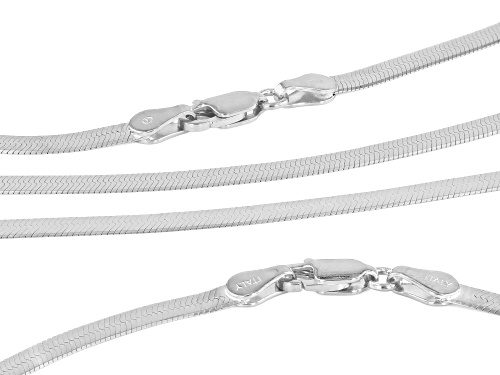 Pre-Owned Sterling Silver Over Bronze 3.5mm Herringbone 18 & 20 Inch Necklace Set