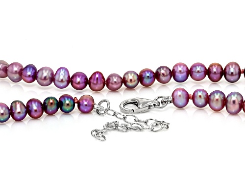 Pre-Owned 4mm Purple Cultured Fresh Water Pearl Rhodium Over Sterling Silver 18