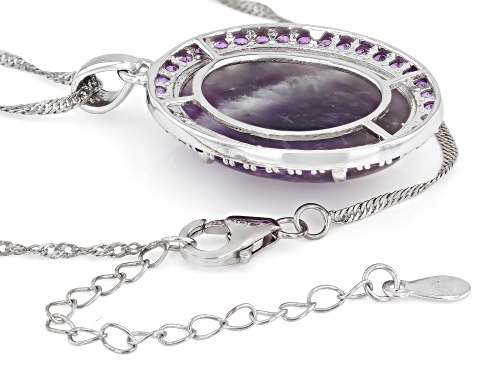 Pre-Owned 25x18mm Banded Amethyst With 1.01ctw African Amethyst Rhodium Over Silver Pendant With Cha