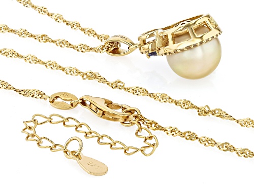 Pre-Owned 9mm Golden Cultured South Sea Pearl Tanzanite & White Zircon 18k Yellow Gold Over Silver P