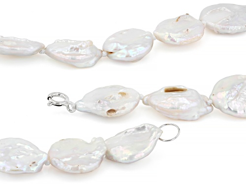 Pre-Owned 15mm White Cultured Freshwater Pearl Rhodium Over Sterling Silver 18