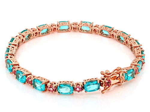 Pre-Owned 14.03ctw Paraiba Color Topaz with 1.79ctw Pink Topaz 18K Rose Gold Over Silver Tennis Brac - Size 8